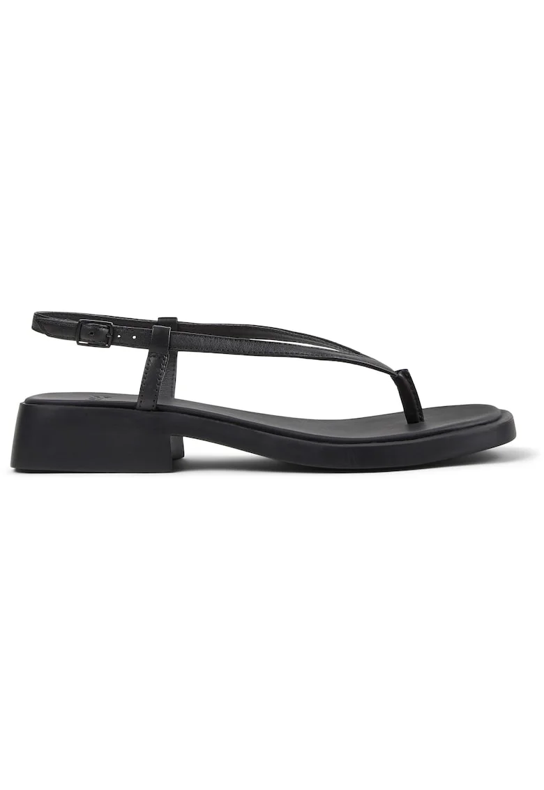 Sandale din piele cu bareta separatoare la nivelul degetelor Dana, Negru