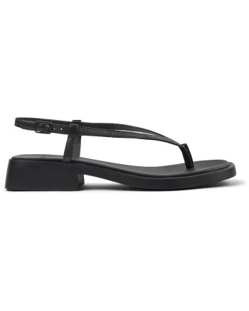 Sandale din piele cu bareta separatoare la nivelul degetelor Dana, Negru