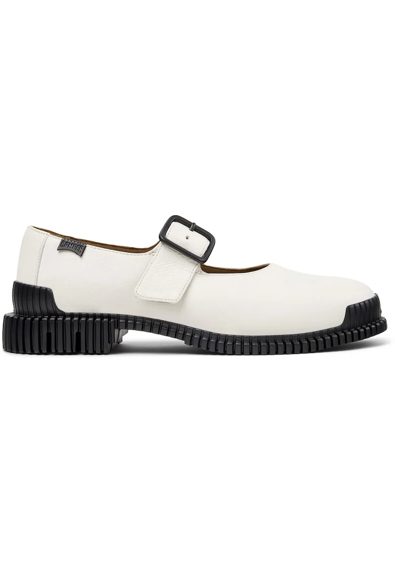 Pantofi Mary Jane din piele cu model granulat si aspect masiv Pix, Alb/Alb murdar