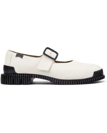 Pantofi Mary Jane din piele cu model granulat si aspect masiv Pix, Alb/Alb murdar