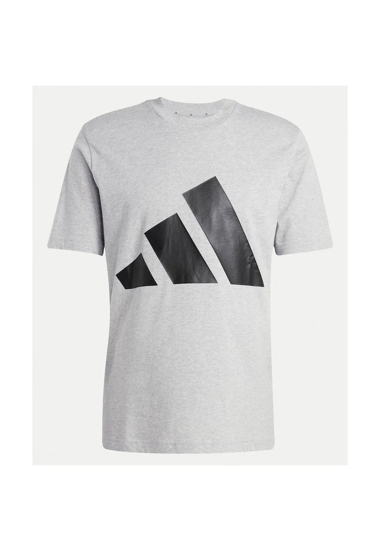 Tricou din bumbac cu imprimeu logo si decolteu la baza gatului