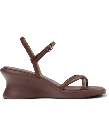 Sandale wedge din piele cu barete multiple Louise, Visiniu