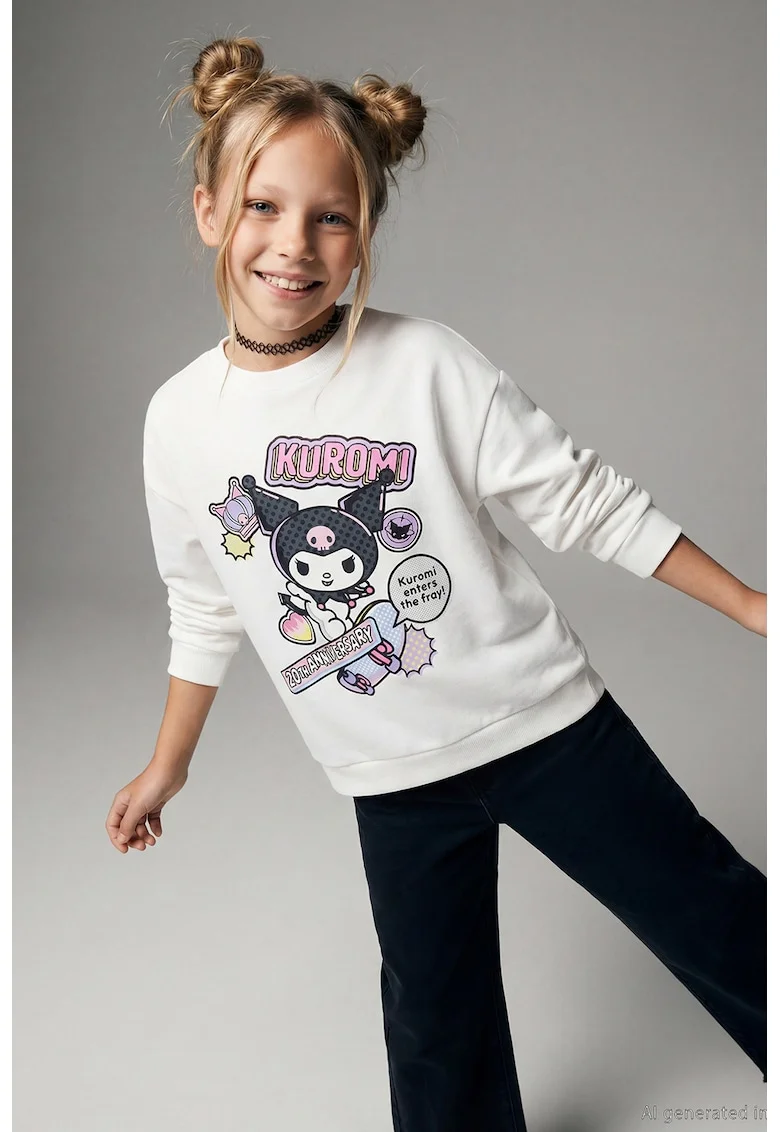 Bluza de trening din amestec de bumbac cu imprimeu Kuromi, Roz deschis/Lila/Alb murdar