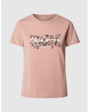 Tricou din bumbac cu logo, Maro inchis/Alb murdar/Roz prafuit