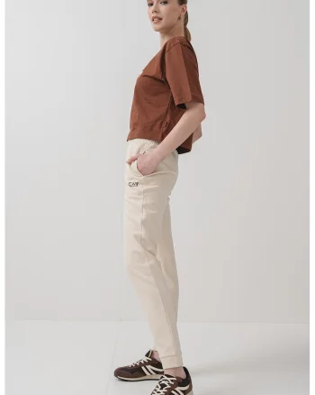 Tricou crop cu broderie, Maro inchis