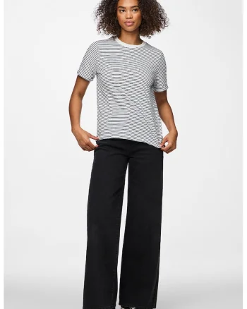 Tricou de bumbac organic cu decolteu la baza gatului, Alb/Mov inchis