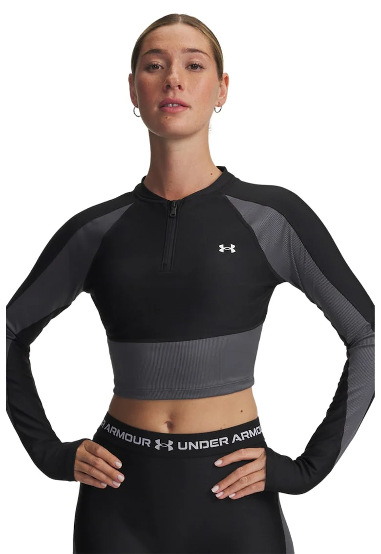 Bluza crop cu fermoar scurt pentru antrenament, Negru/Gri inchis