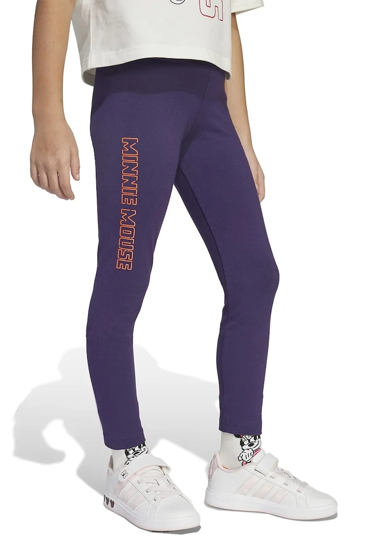 Colanti din amestec de bumbac cu imprimeu text, Violet/Portocaliu mandarina