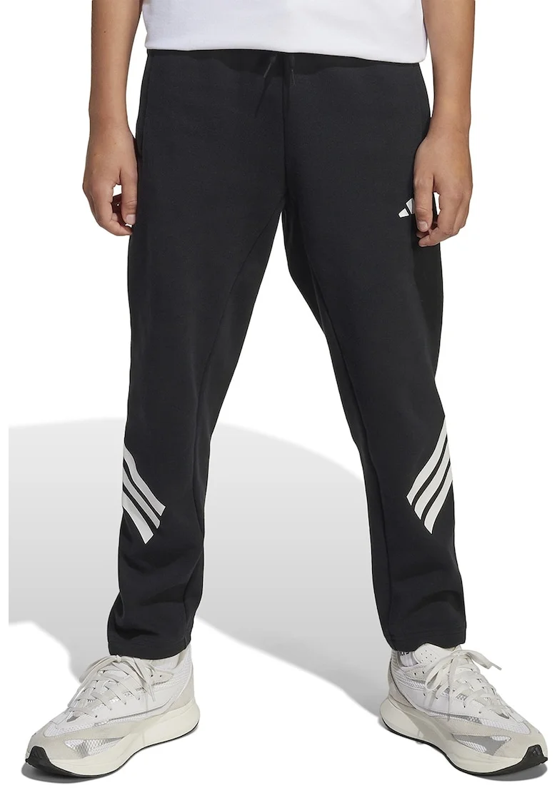 Pantaloni de trening cu snur si buzunare laterale, Negru/Alb optic