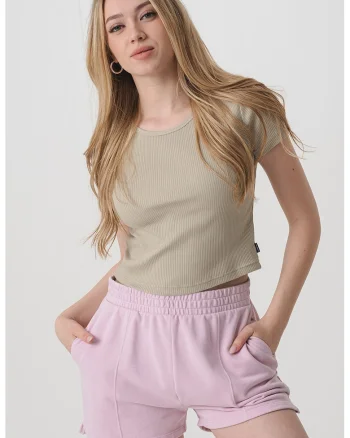 Tricou crop slim-fit, Verde pal