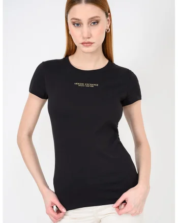Tricou slim fit cu decolteu la baza gatului, Auriu/Negru