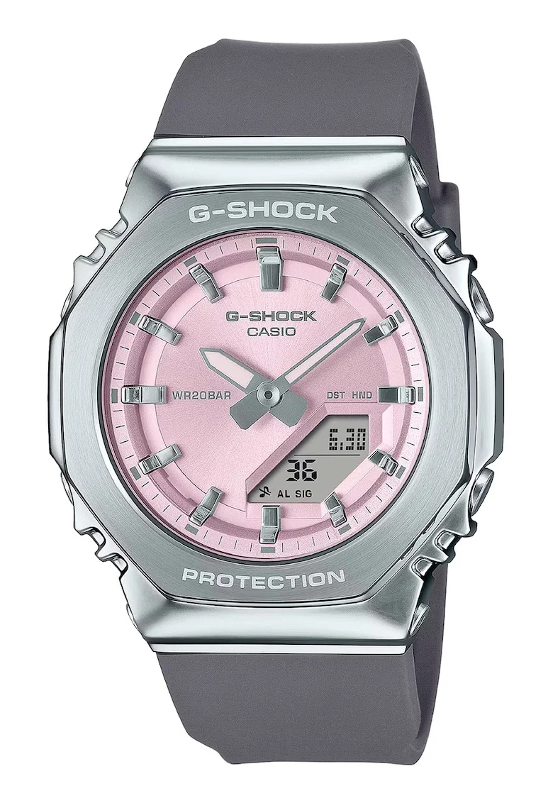 Ceas analog si digital cu o curea din silicon G-Shock, Argintiu/Gri inchis