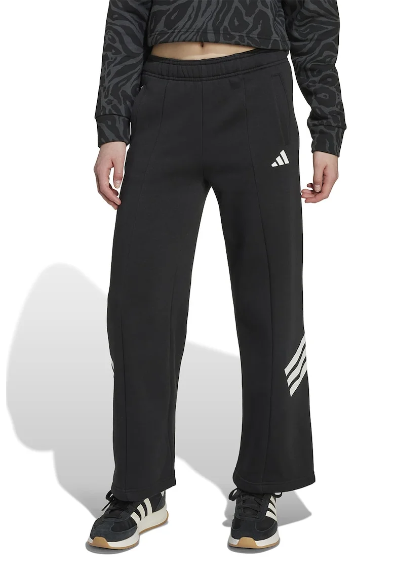 Pantaloni de trening cu croiala ampla, Alb/Negru