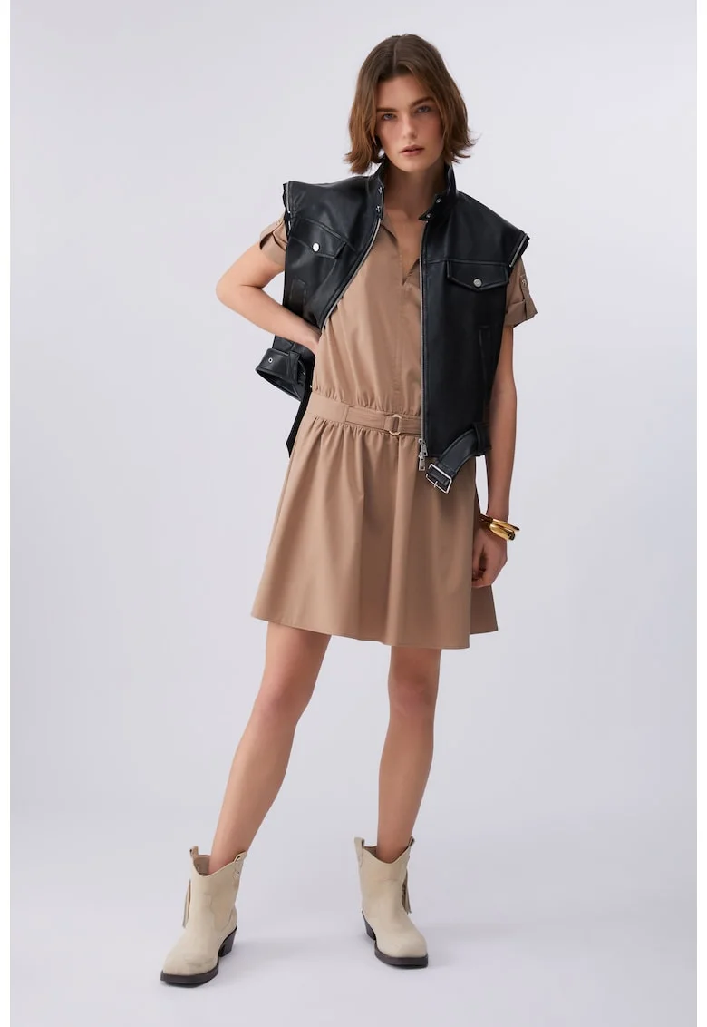 Rochie mini cu guler polo, Bej