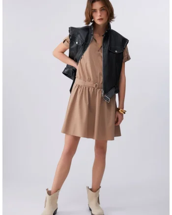 Rochie mini cu guler polo, Bej