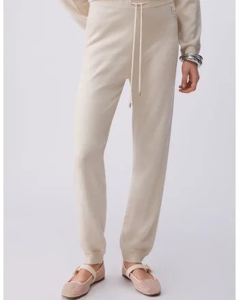 Pantaloni tricotati cu snur, Crem