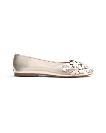 Balerini de piele cu design floral Townsend, Auriu platinat