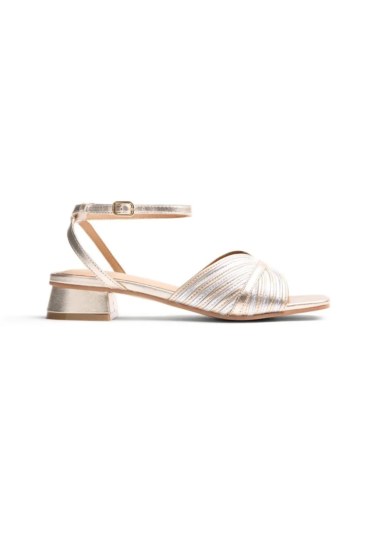 Sandale de piele cu toc masiv Bigelow, Auriu platinat