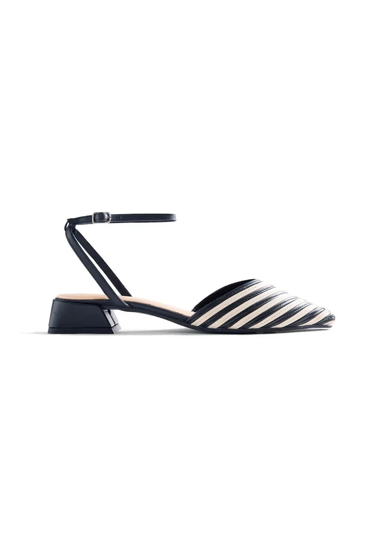 Pantofi de piele cu toc si varf ascutit Clawson, Negru/Alb murdar