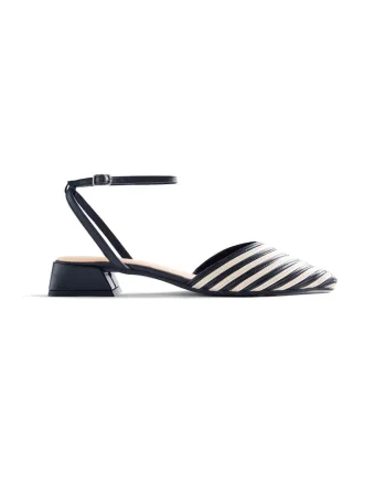 Pantofi de piele cu toc si varf ascutit Clawson, Negru/Alb murdar