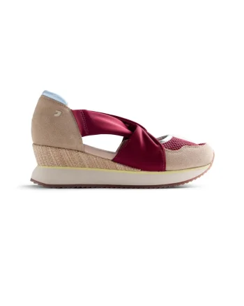 Pantofi sport wede cu piele intoarsa si plasa cu decupaje Sgay, Visiniu