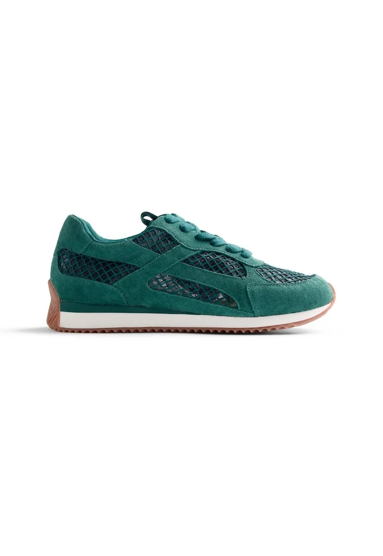 Pantofi sport de piele cu garnituri de plasa Roxas, Verde englez