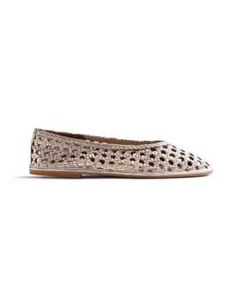 Balerini de piele cu design impletit Embeya, Auriu platinat