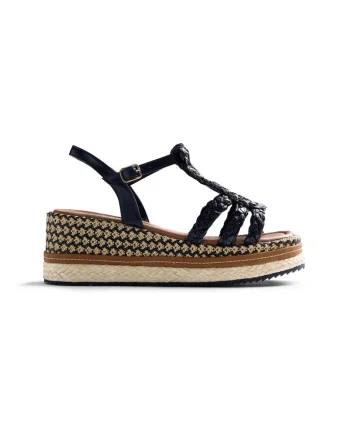 Sandale de piele ecologica cu model impletit Harcourt, Negru
