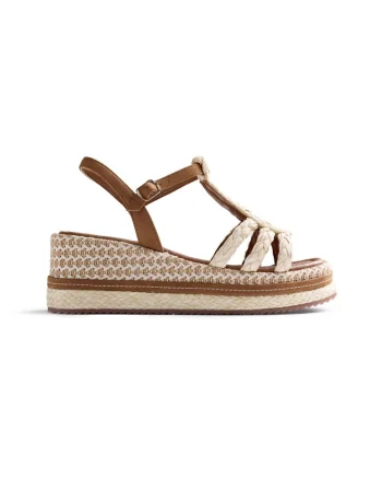 Sandale de piele ecologica cu model impletit Harcourt, Maro