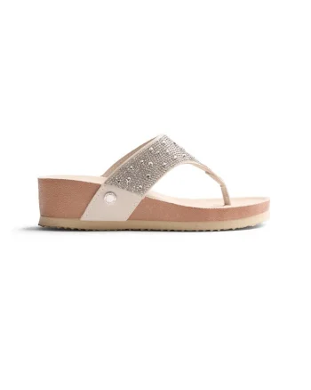 Papuci flip-flop cu toc wedge si strasuri Ruthton, Alb murdar
