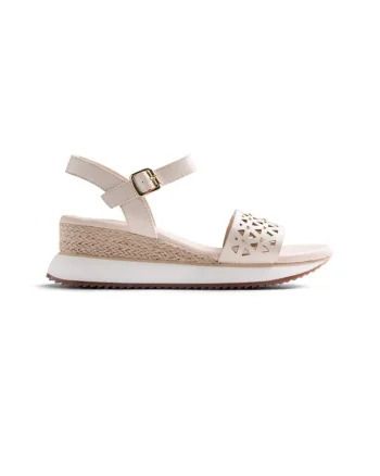Sandale wedge de piele ecologica Wete, Alb murdar