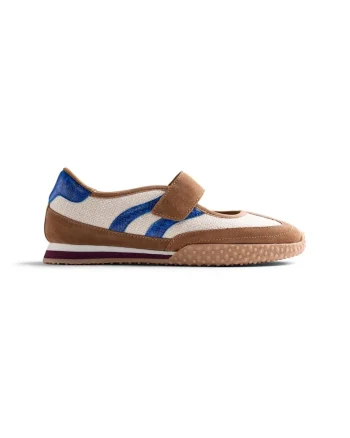 Balerini de piele intoarsa cu velcro Nionbre, Verde/Bej