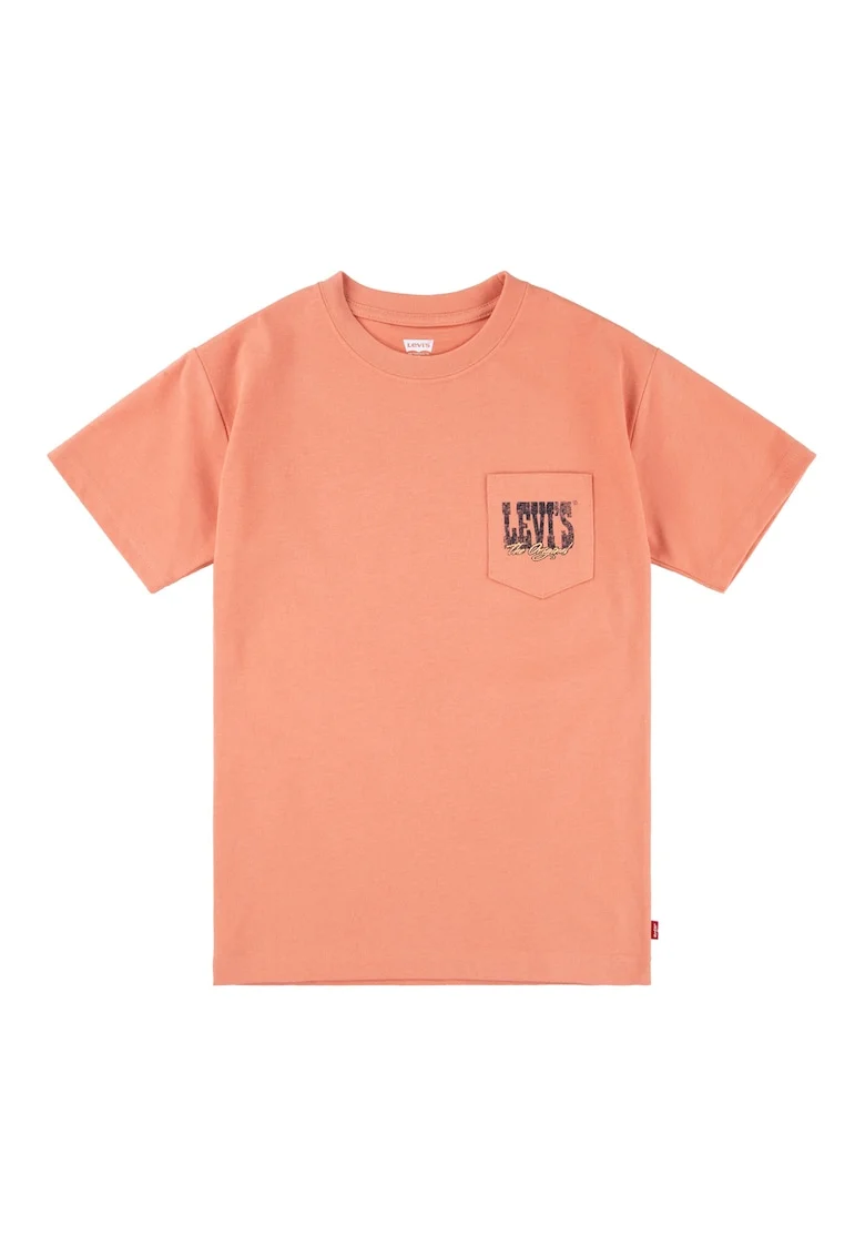 Tricou cu decolteu la baza gatului si imprimeu pe partea din spate, Roz somon/Galben pal/Albastru