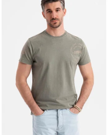 Tricou de bumbac cu decolteu la baza gatului, Kaki prafuit