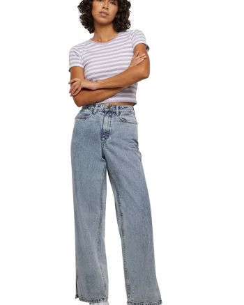 Tricou crop cu model in dungi, Alb/Lila pal