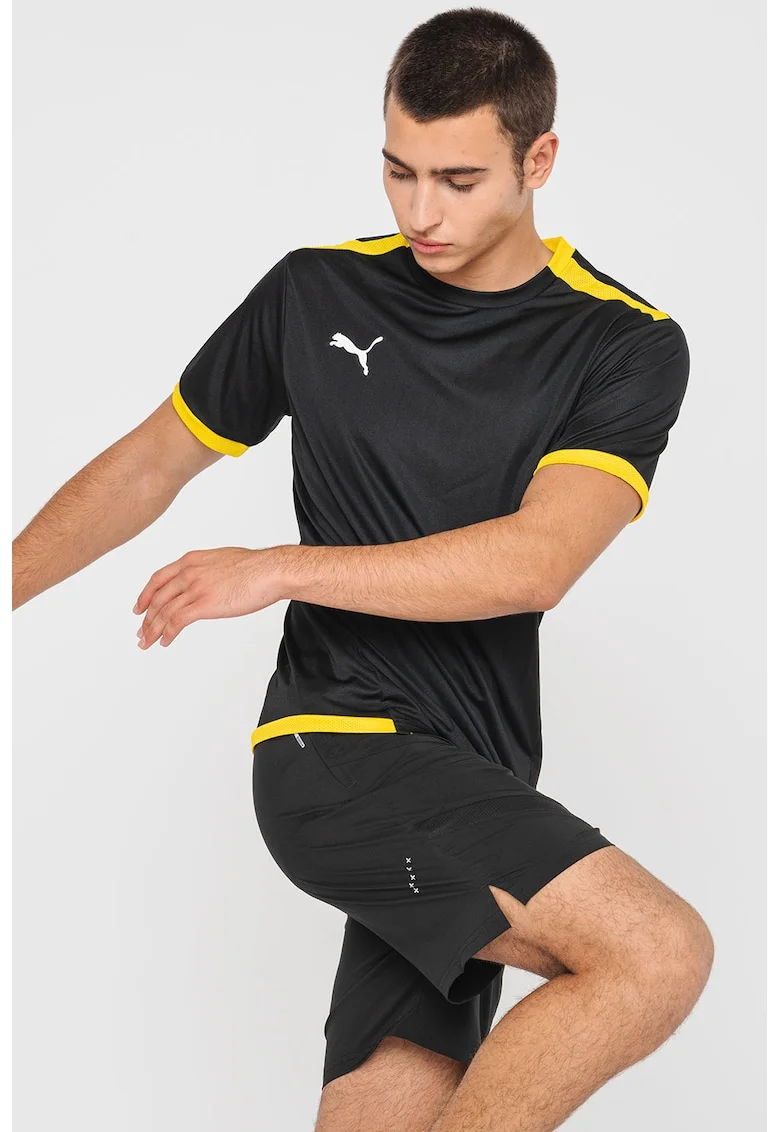 Tricou cu decolteu la baza gatului pentru fotbal teamLIGA, Negru/Galben sofran