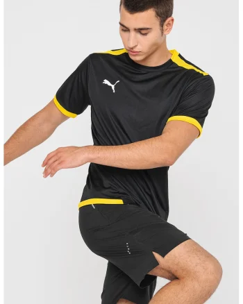 Tricou cu decolteu la baza gatului pentru fotbal teamLIGA, Negru/Galben sofran