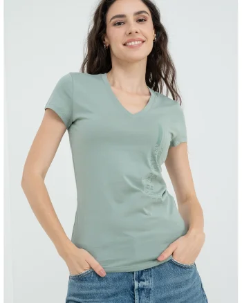 Tricou slim fit de bumbac, Verde pal