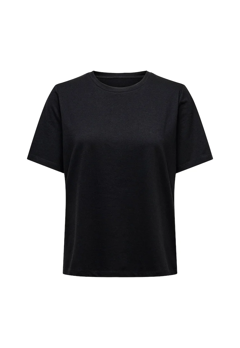 Tricou uni din bumbac cu decolteu la baza gatului, Negru