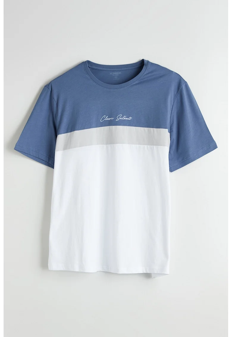 Tricou din bumbac cu model colorblock, Alb/Albastru indigo