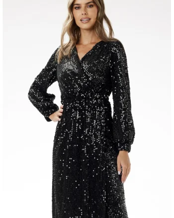 Rochie  din paiete, negru, poliester