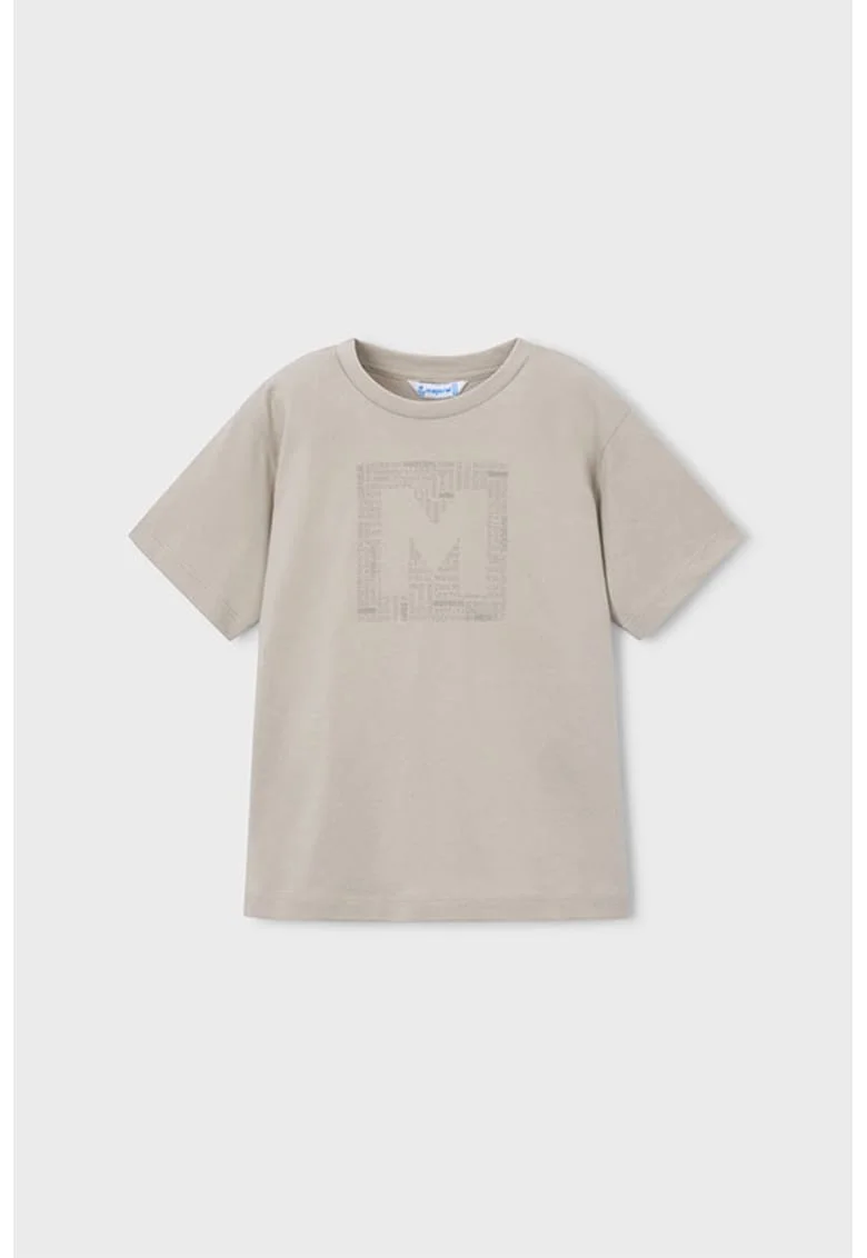 Tricou de bumbac cu imprimeu logo, Maro taupe deschis