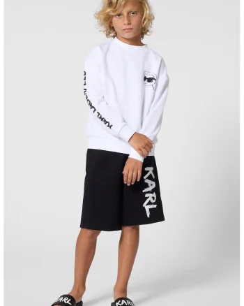 Bluza de trening cu decolteu rotund si logo, Negru stins/Alb optic