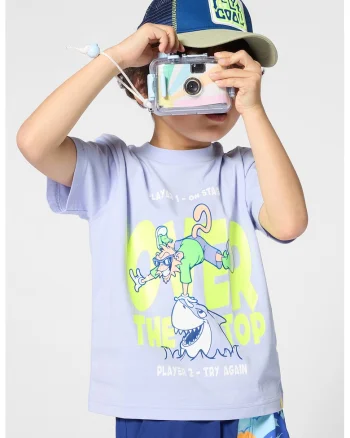 Tricou cu decolteu la baza gatului si imprimeu, Albastru prafuit
