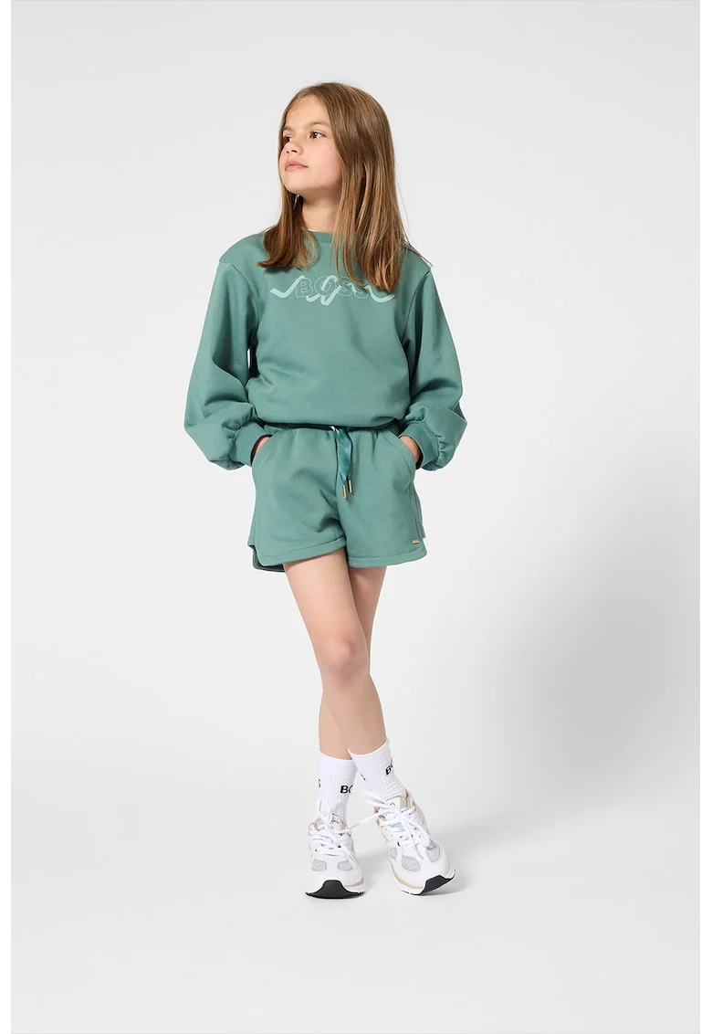 Bluza de trening cu logo si maneci bufante, Verde deschis