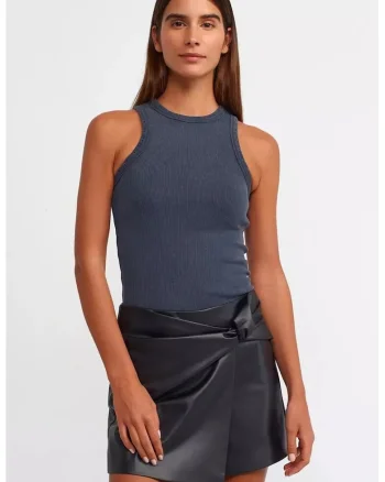 Maiou,  guler halter, nervuri, albastru, textil,