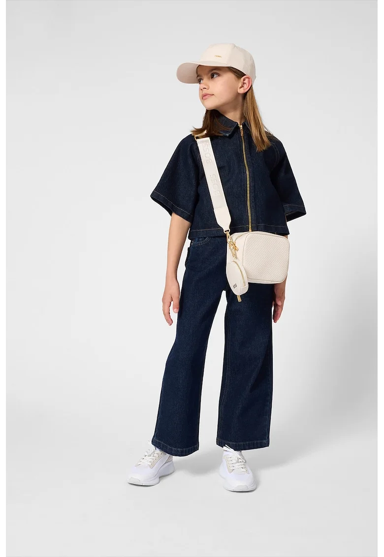 Jacheta de denim cu fermoar scurt, Bleumarin