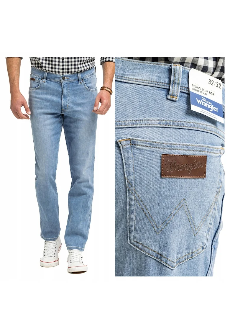 Blugi Barbati,  Texas Slim, Slim Fit, Talie Medie, Fermoar, Lungi, 5 Buzunare, Bumbac, W34 L32, Albastru, Albastru