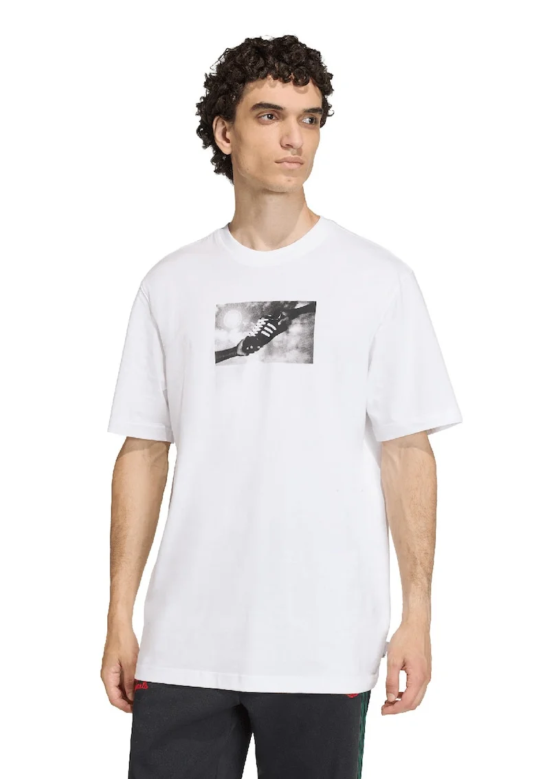 Tricou lejer din bumbac cu imprimeu, Alb/Negru