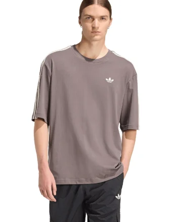 Tricou cu logo discret 3 Stripes, Alb/Maro inchis